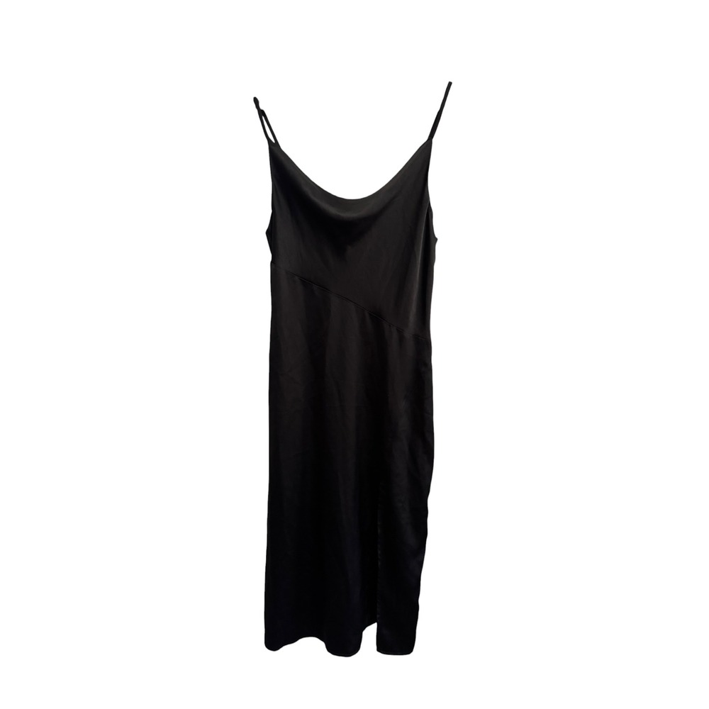 D&M Slip Dress Women S Black Excellent Satin Cowl Neck Side Slit Midi